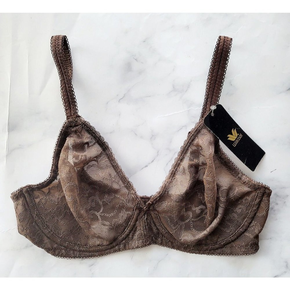 Wacoal Beyond Basic 855136 Lace Underwire Unpadded Unline Sheer Brown Bra 32D